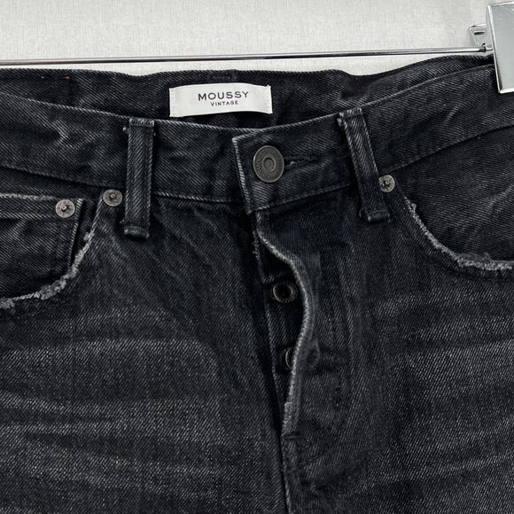 MOUSSY VINTAGE Staley Tapered Straight Leg Jeans Women 26 Black Cropped Distress - Picture 11 of 16